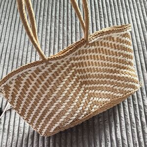 Straw Woven Large Double Handle Beach Picnic Tote Bag